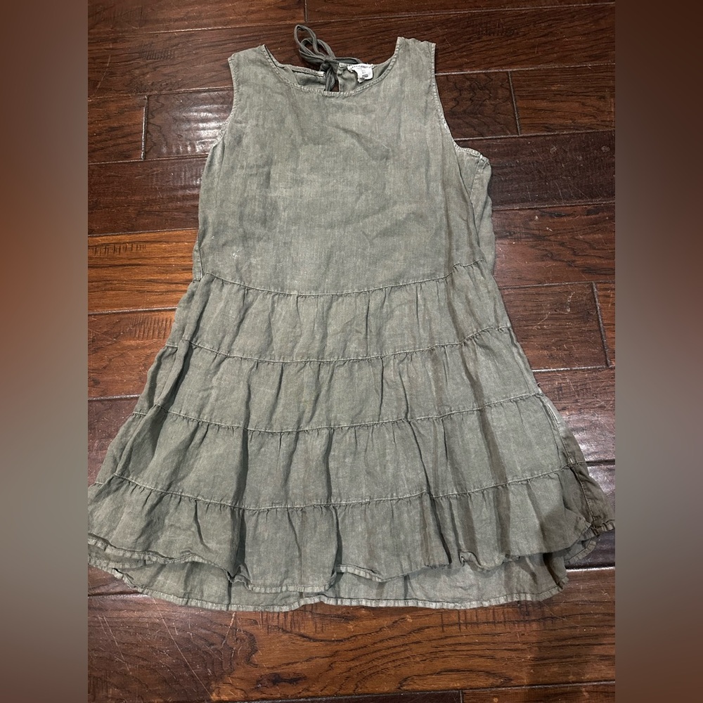 Artisan‎ Ny Olive Green Tiered Linen Dress